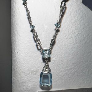 1920s EDWARDIAN • Titanic style • Filagree Necklace with Blue Topaz Glass Stones